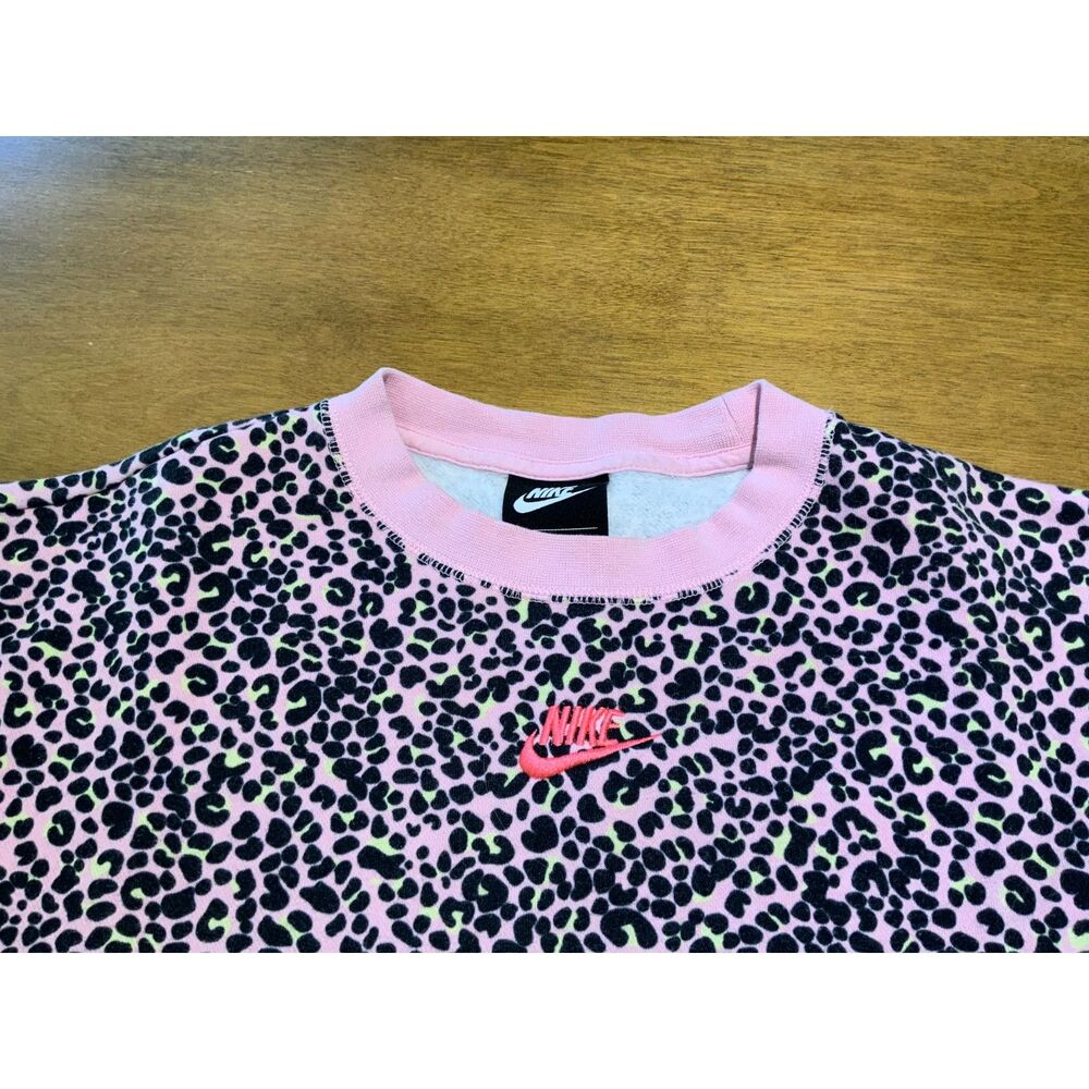 Nike Pink Leopard Animal Print Oversized Sweatshirt Small